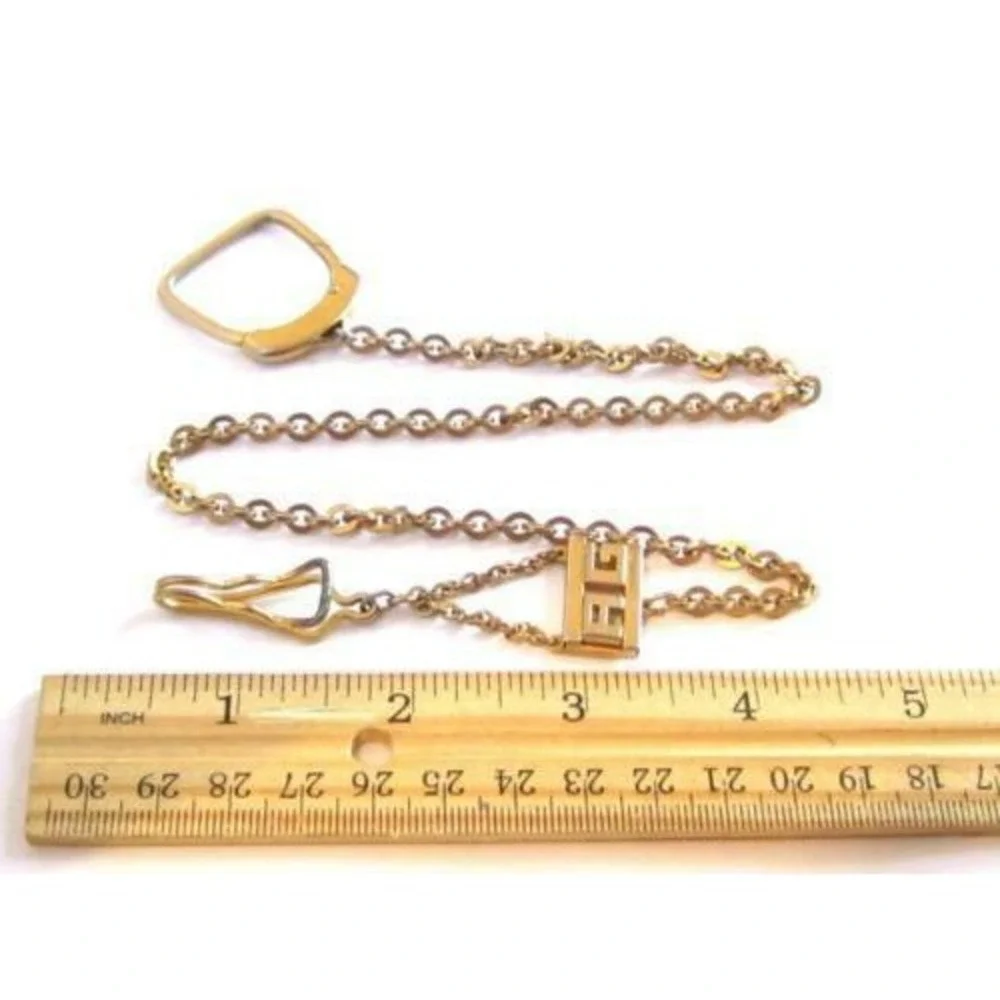 Antique Pocket‎ Watch Chain Monogram AG Initials Gold Plated w/ Keychain + Clip